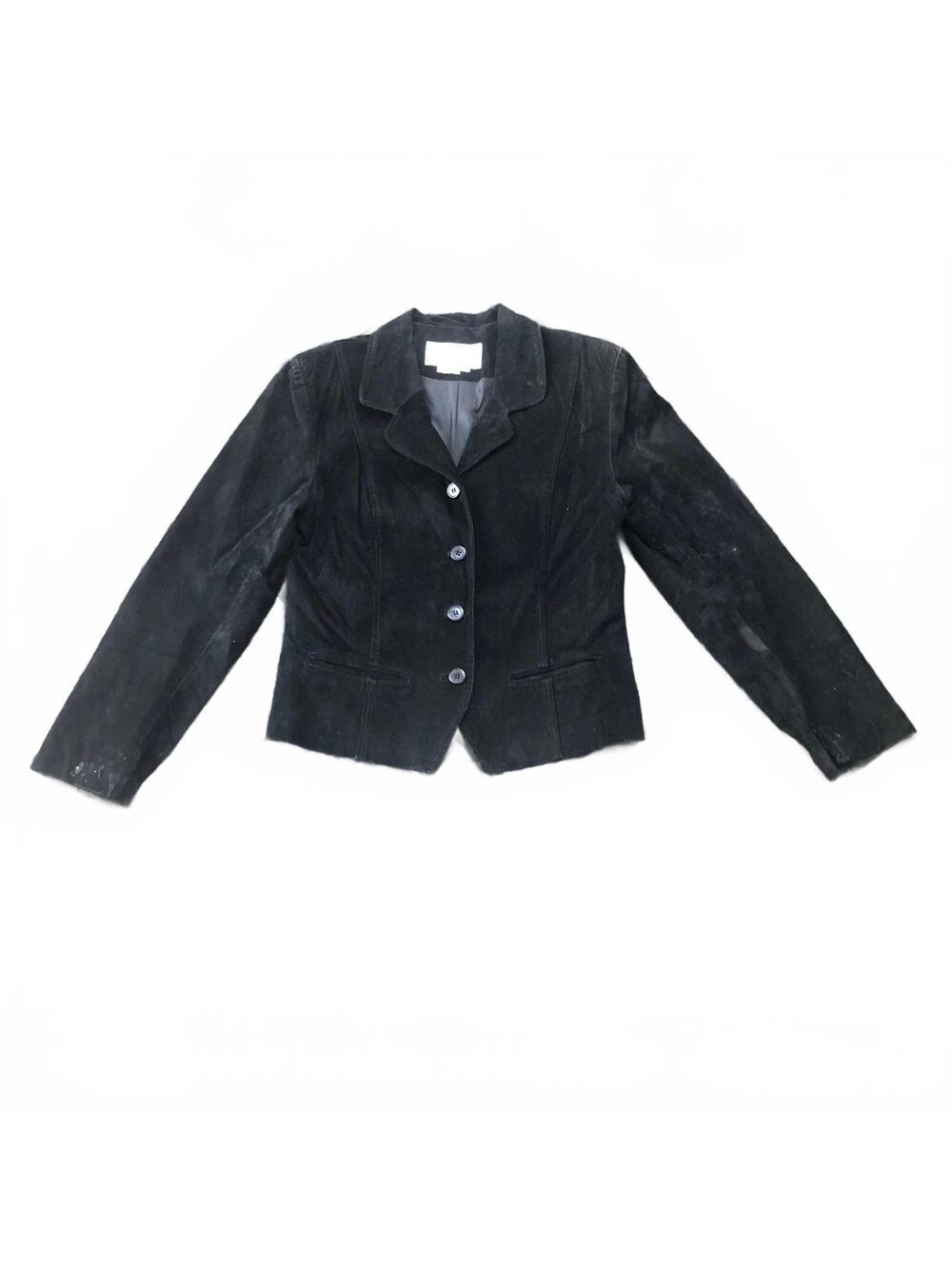 Margaret Godfrey Black Suede Leather Blazer Jacket Size 10